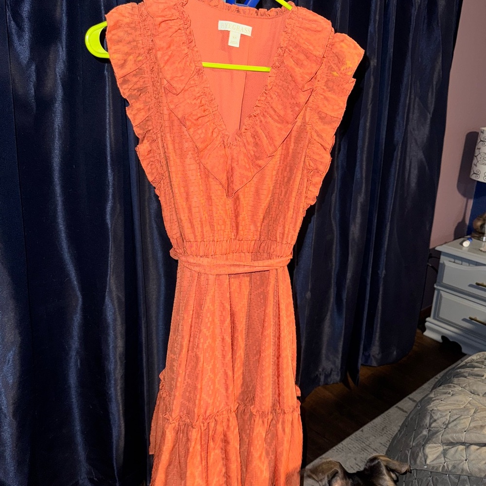 Elegant Orange Ruffled Women's Dress